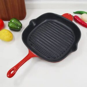 Enamel iron caster grilling pan