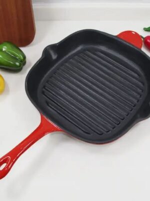 Enamel iron caster grilling pan
